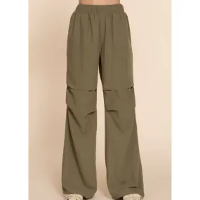 Linen Effect Parachute Pants Olive