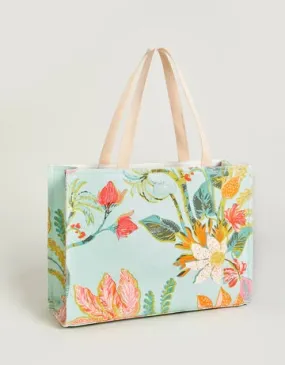 Market Tote - Queenie Tropical Floral Sea Foam