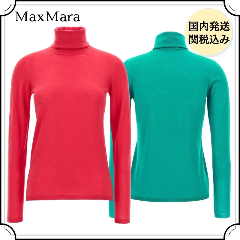 MaxMara  |Casual Style Wool Long Sleeves Plain High-Neck Office Style