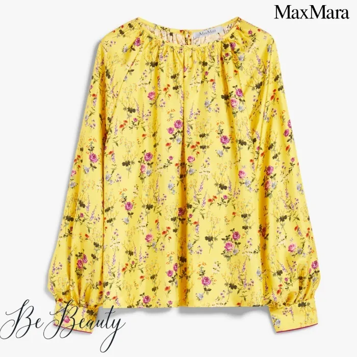 MaxMara  |Flower Patterns Casual Style Silk Bi-color Long Sleeves