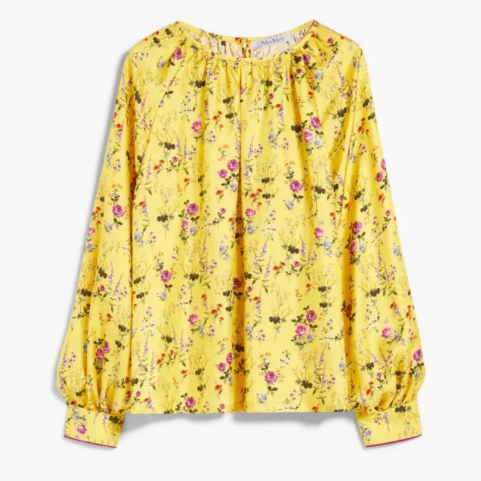 MaxMara  |Flower Patterns Casual Style Silk Bi-color Long Sleeves