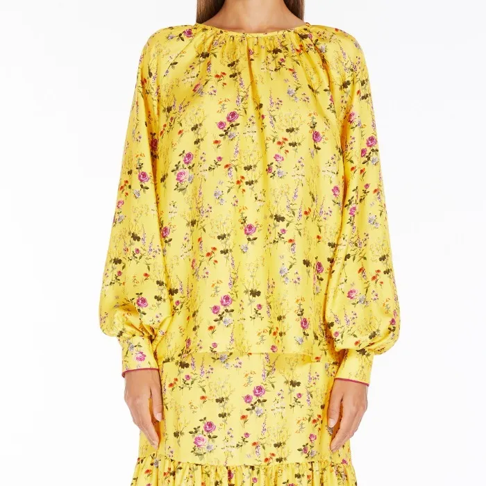 MaxMara  |Flower Patterns Casual Style Silk Bi-color Long Sleeves