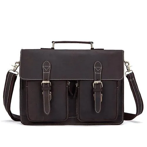 Men’s Crazy Horse Genuine Leather Laptop Briefcase Handbags for Office