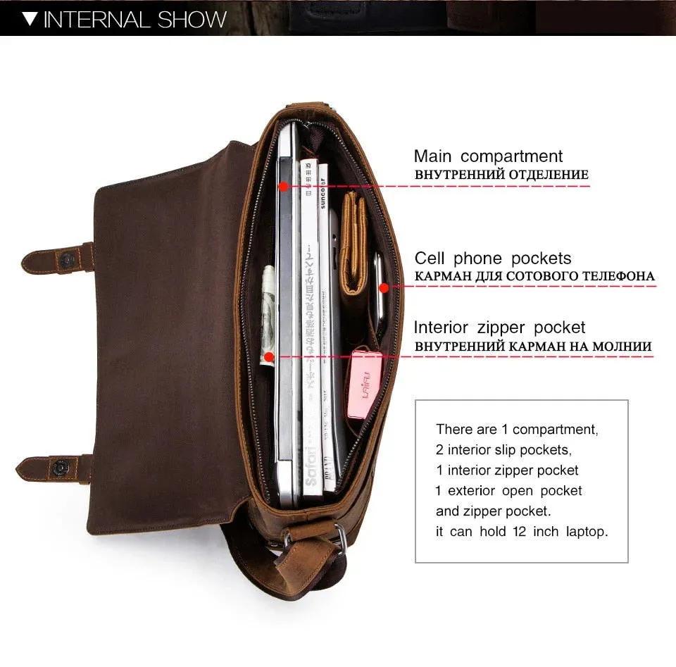 Men's Genuine Leather Portable Business Briefcase Crossbody Handbag