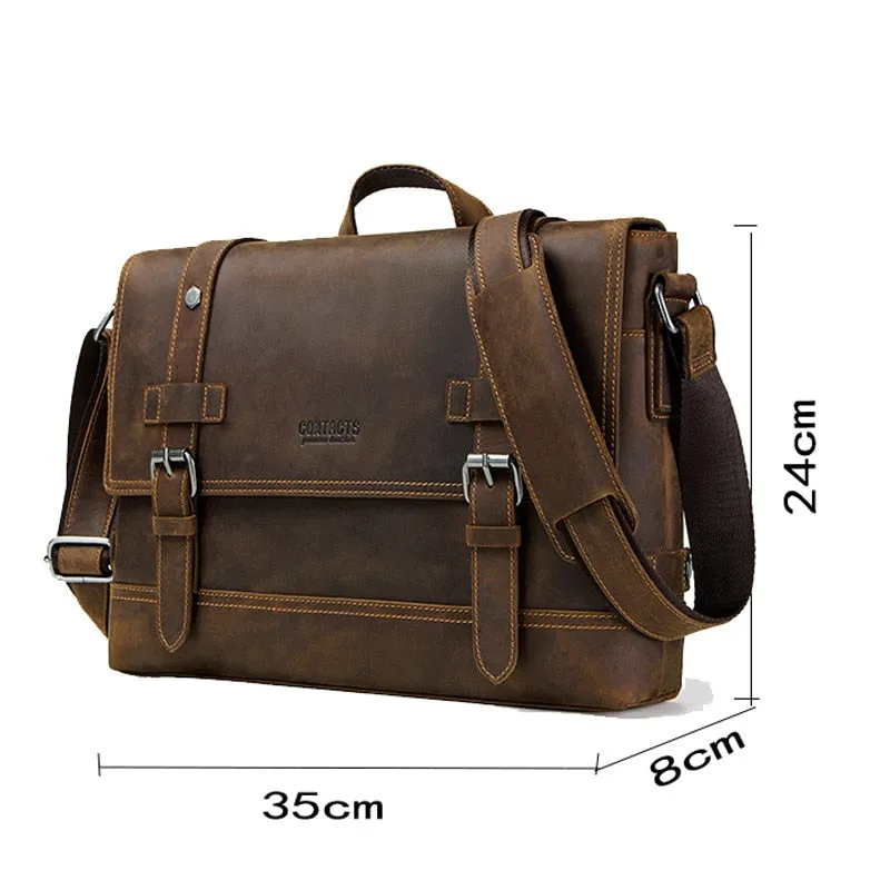 Men's Genuine Leather Portable Business Briefcase Crossbody Handbag