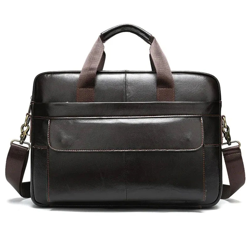 Men's Genuine Leather Soft Handle Travel Briefcase Laptop Bags