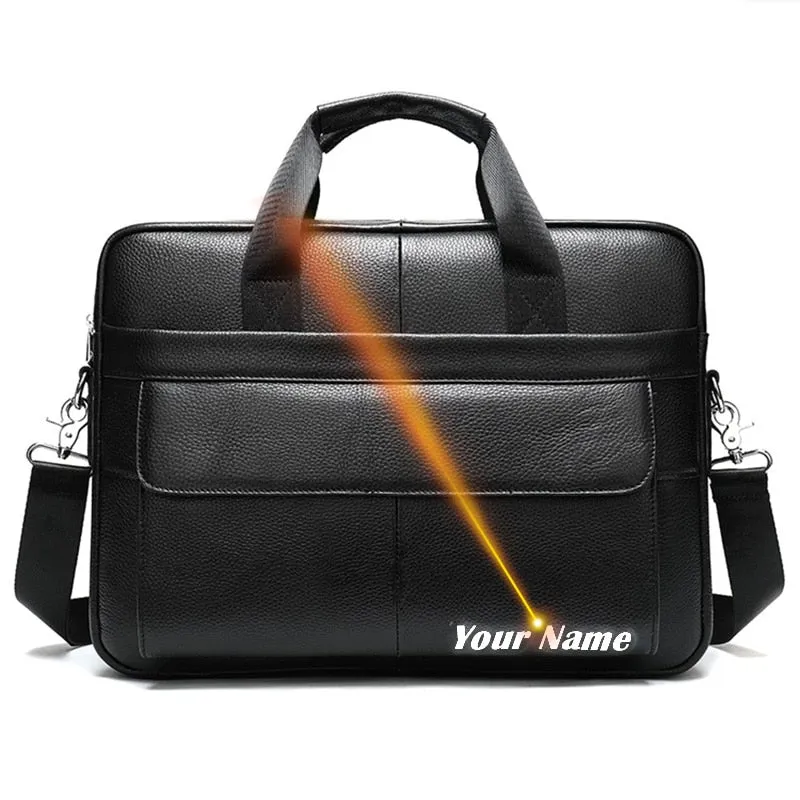 Men's Genuine Leather Soft Handle Travel Briefcase Laptop Bags