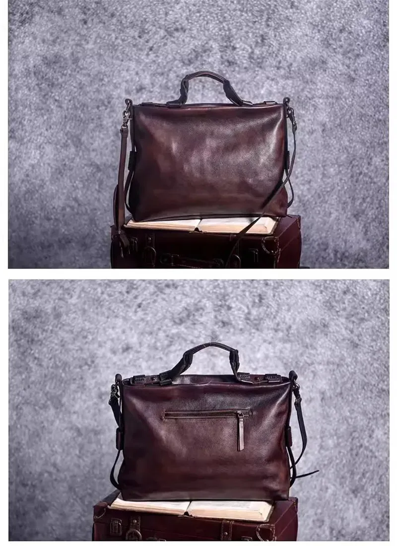 Men's Vintage Luxury Genuine Leather Waterproof Laptop Handbag