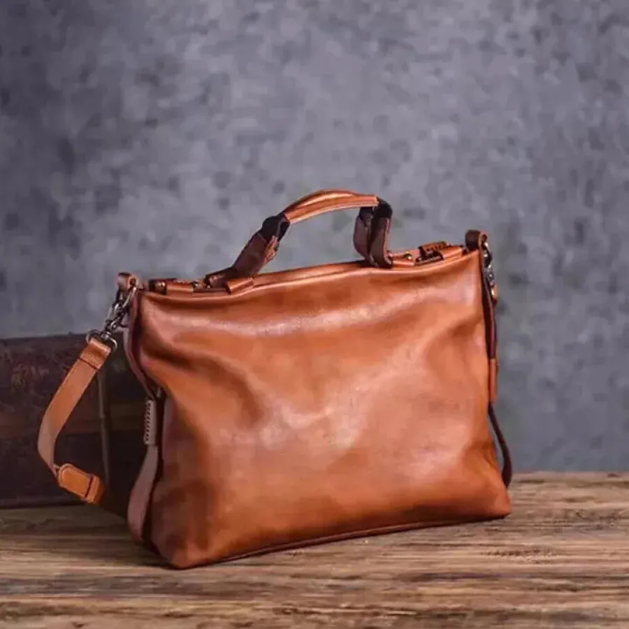 Men's Vintage Luxury Genuine Leather Waterproof Laptop Handbag