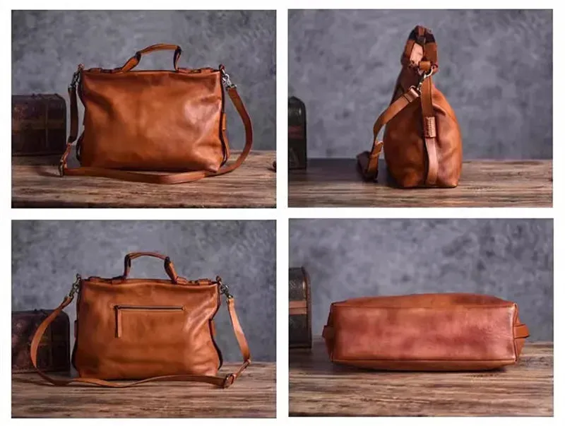 Men's Vintage Luxury Genuine Leather Waterproof Laptop Handbag