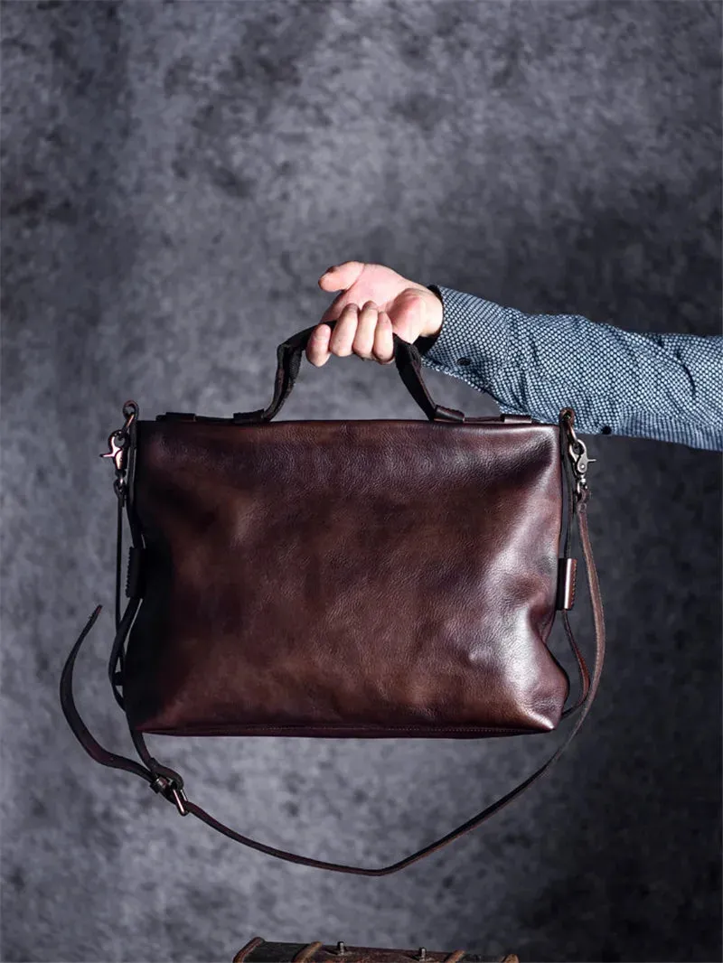 Men's Vintage Luxury Genuine Leather Waterproof Laptop Handbag