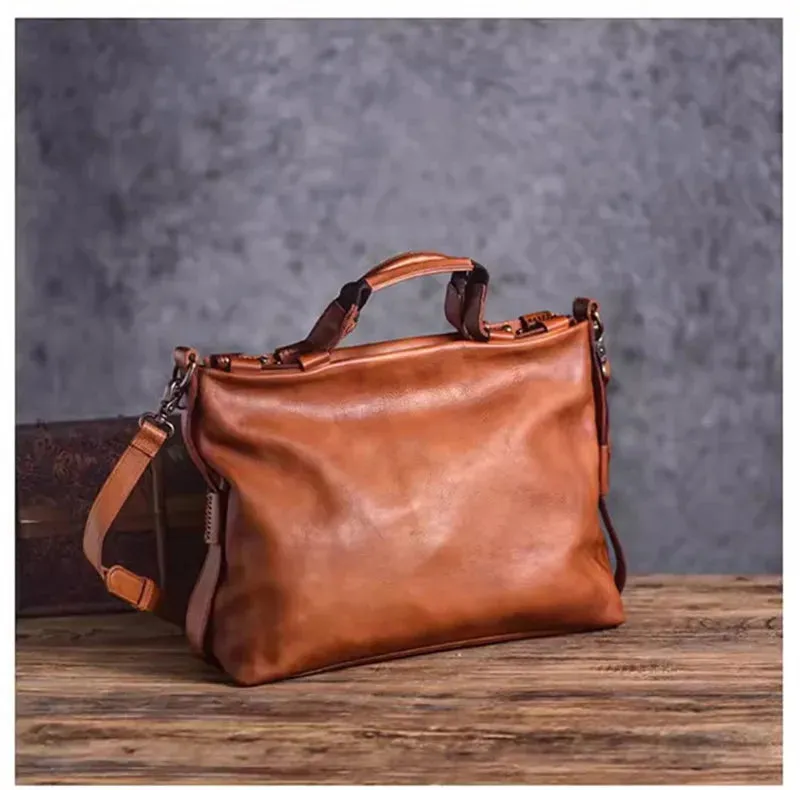 Men's Vintage Luxury Genuine Leather Waterproof Laptop Handbag