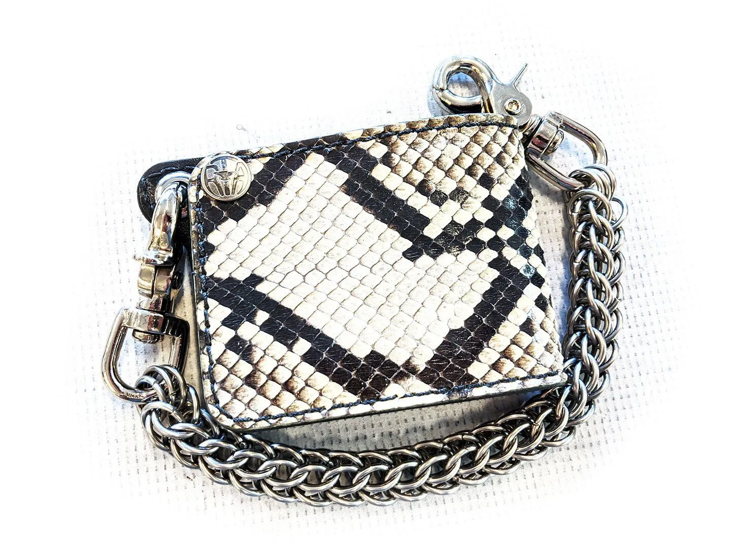 Mini Bifold Leather Chain Wallet - White Python