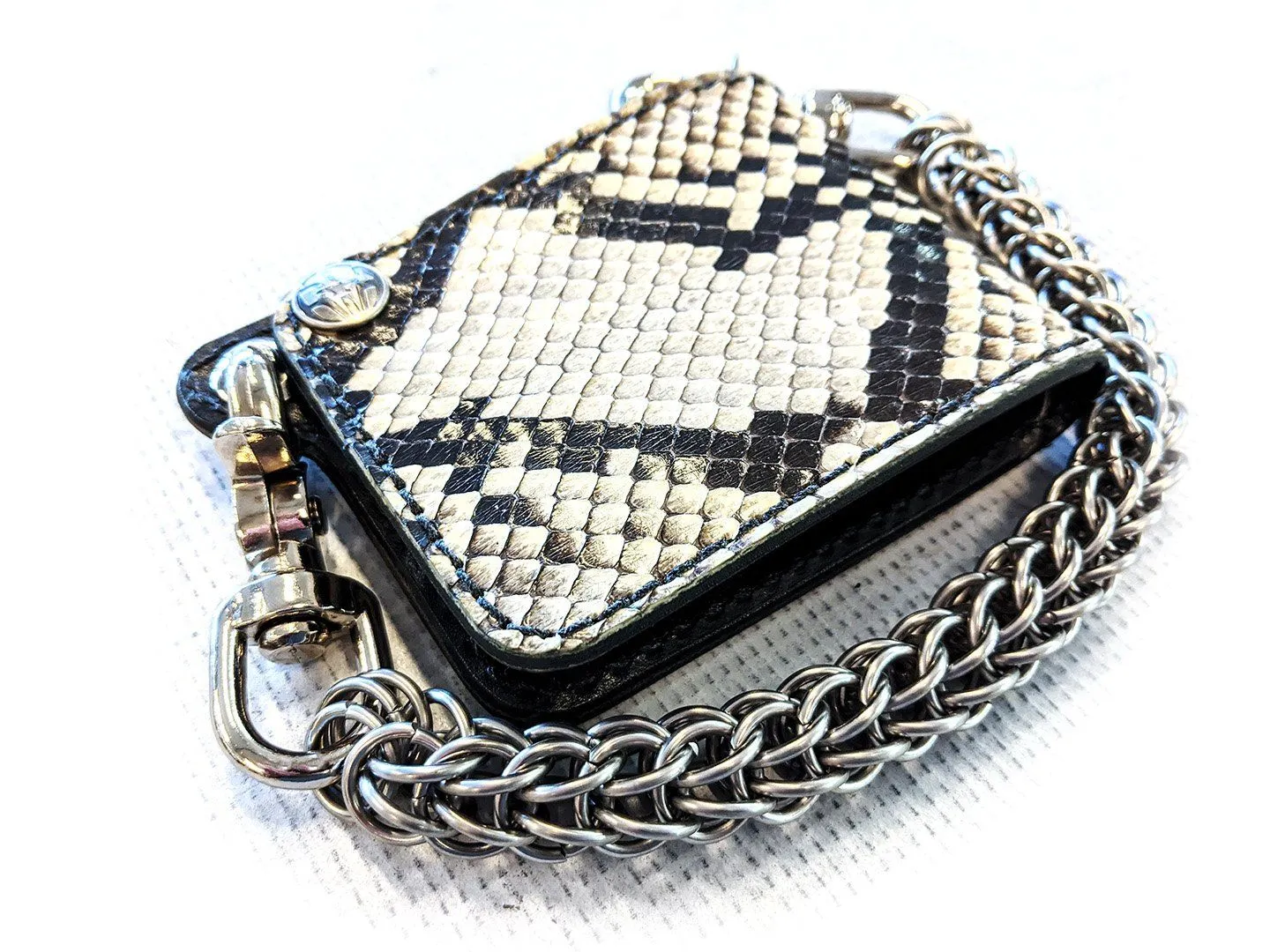 Mini Bifold Leather Chain Wallet - White Python