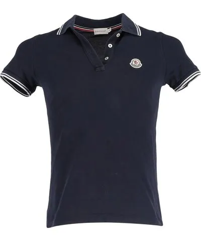 Moncler Logo Patch Polo Shirts in Navy Blue Cotton