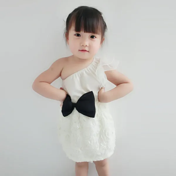 New Baby Kids One Shoulder Lace Dress Toddler Girls One Piece Dresses Bow-knotSM6