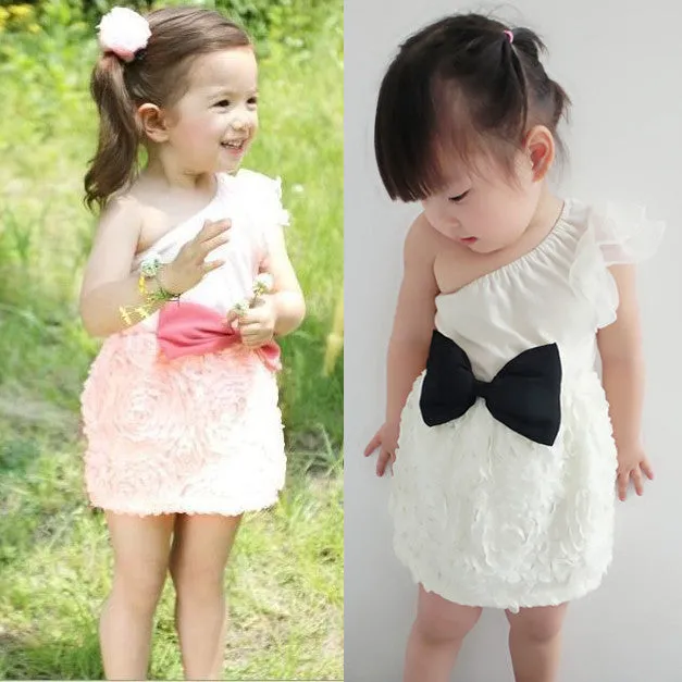 New Baby Kids One Shoulder Lace Dress Toddler Girls One Piece Dresses Bow-knotSM6