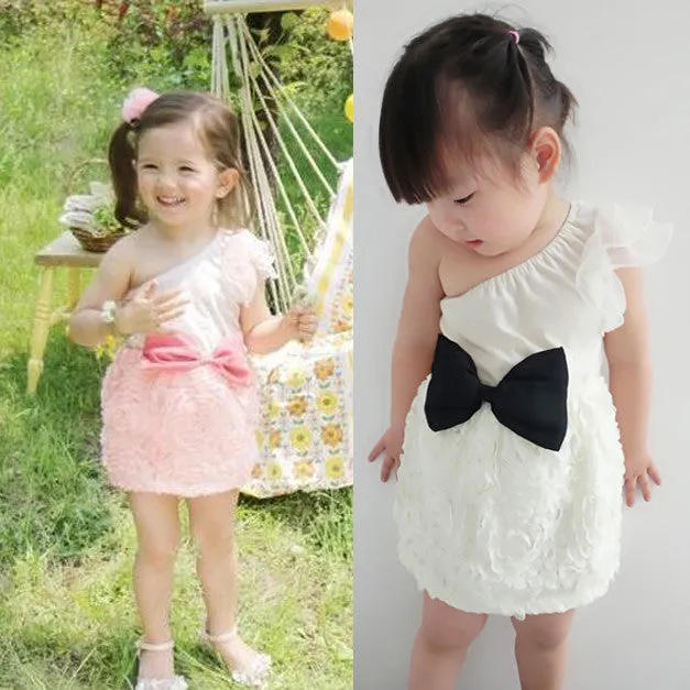 New Baby Kids One Shoulder Lace Dress Toddler Girls One Piece Dresses Bow-knotSM6