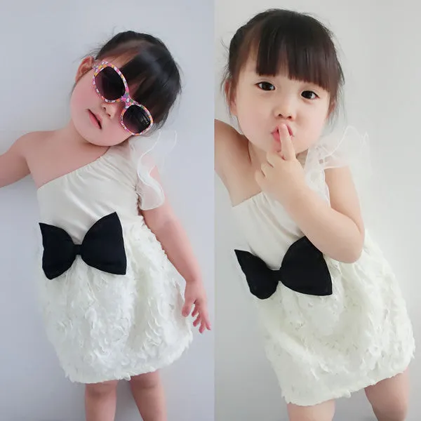 New Baby Kids One Shoulder Lace Dress Toddler Girls One Piece Dresses Bow-knotSM6