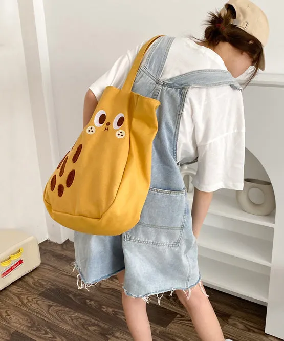 New Cartoon Embroidered Drawstring Canvas Large Capacity Shoulder Bag SX1029