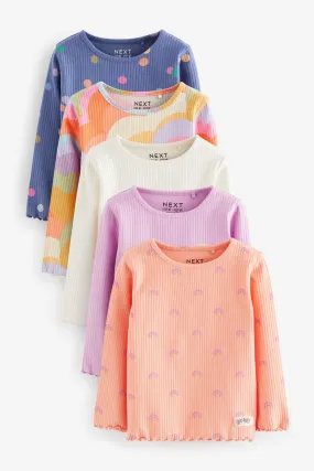 Orange Ribbed Long Sleeve Tops 5 Pack (3mths-7yrs)