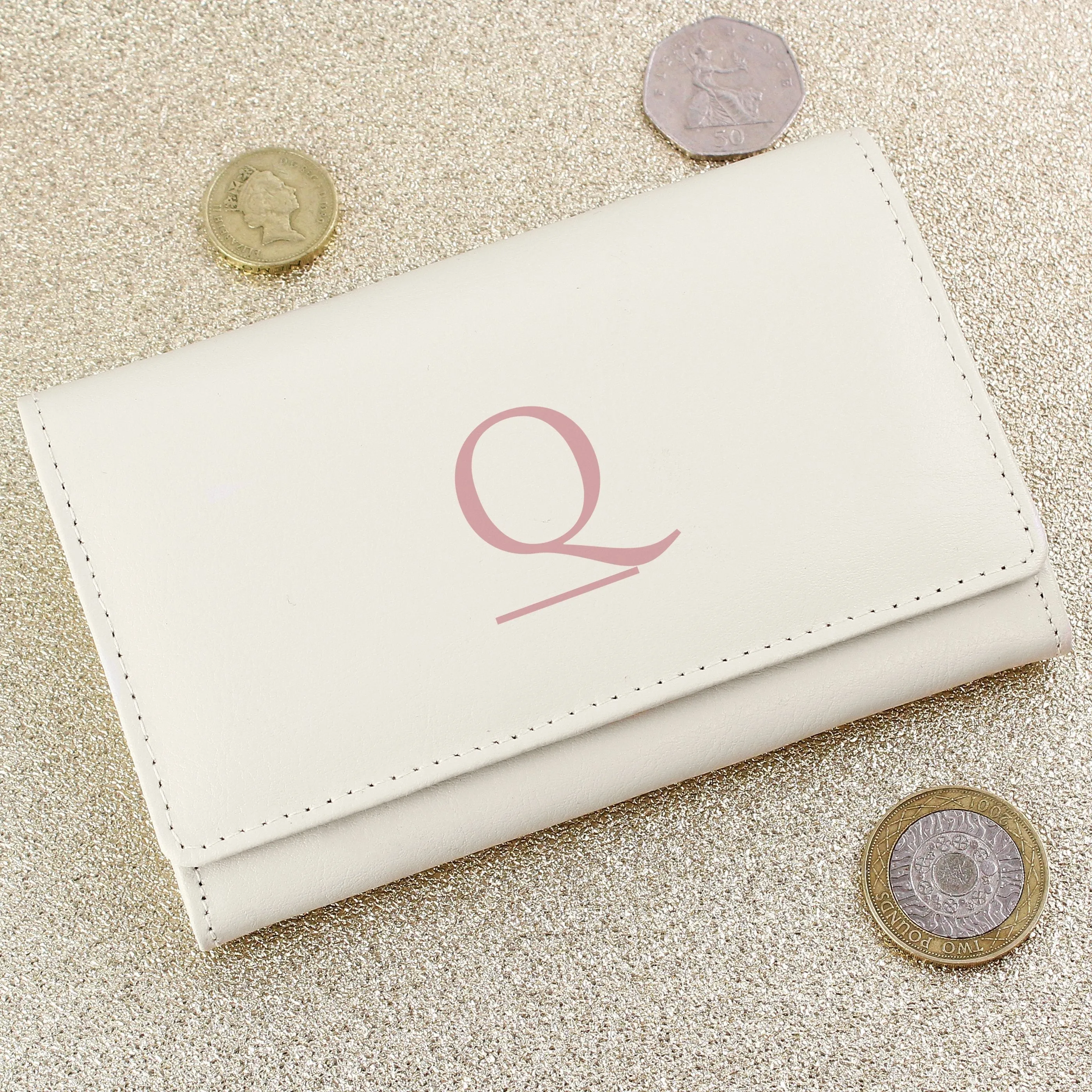 Personalised Initial Cream Leather Purse