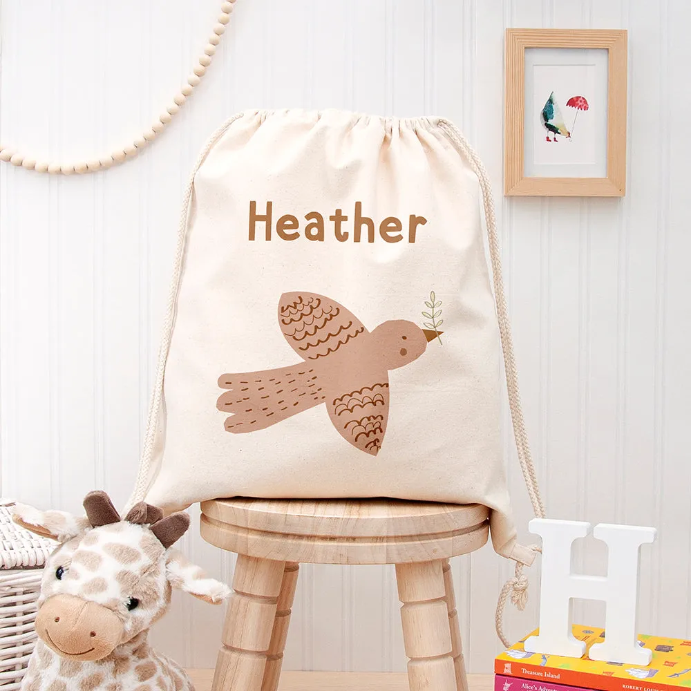 Personalised Woodland Bird Cotton Nursery Bag