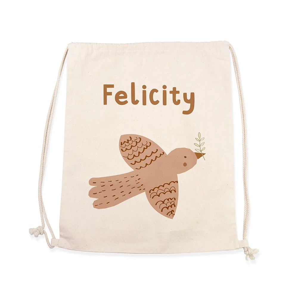 Personalised Woodland Bird Cotton Nursery Bag