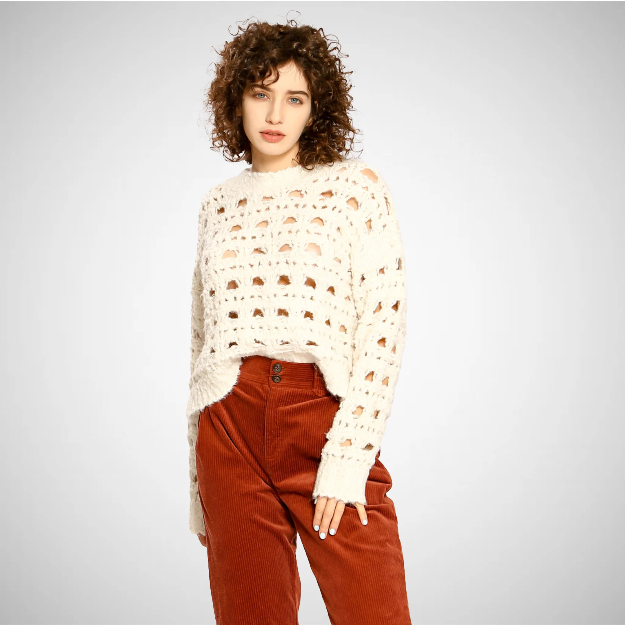 Plain Openwork Knit Sweater