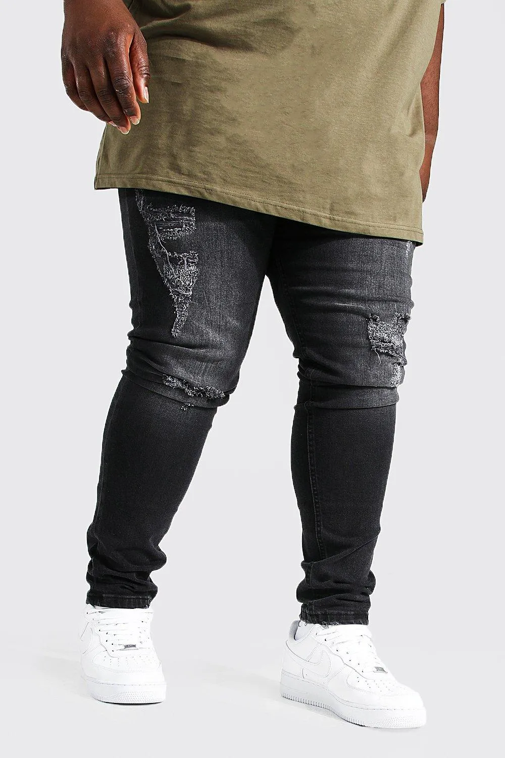 Plus Skinny Stretch Stacked Leg Ripped Jeans