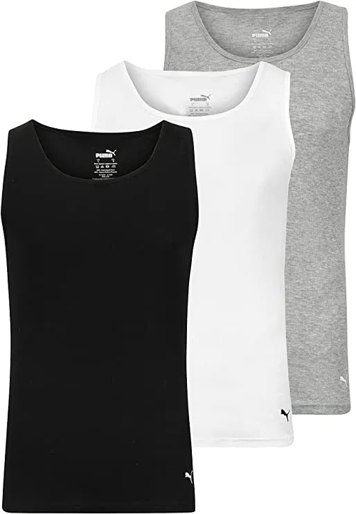 PUMA Men's 3 Pack Ribbed Tank Tops