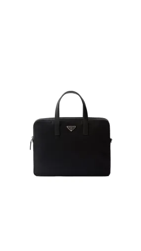 Re-nylon And Saffiano Leather Briefcase - Black