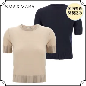 S Max Mara  |Crew Neck Casual Style Wool Plain Short Sleeves Party Style