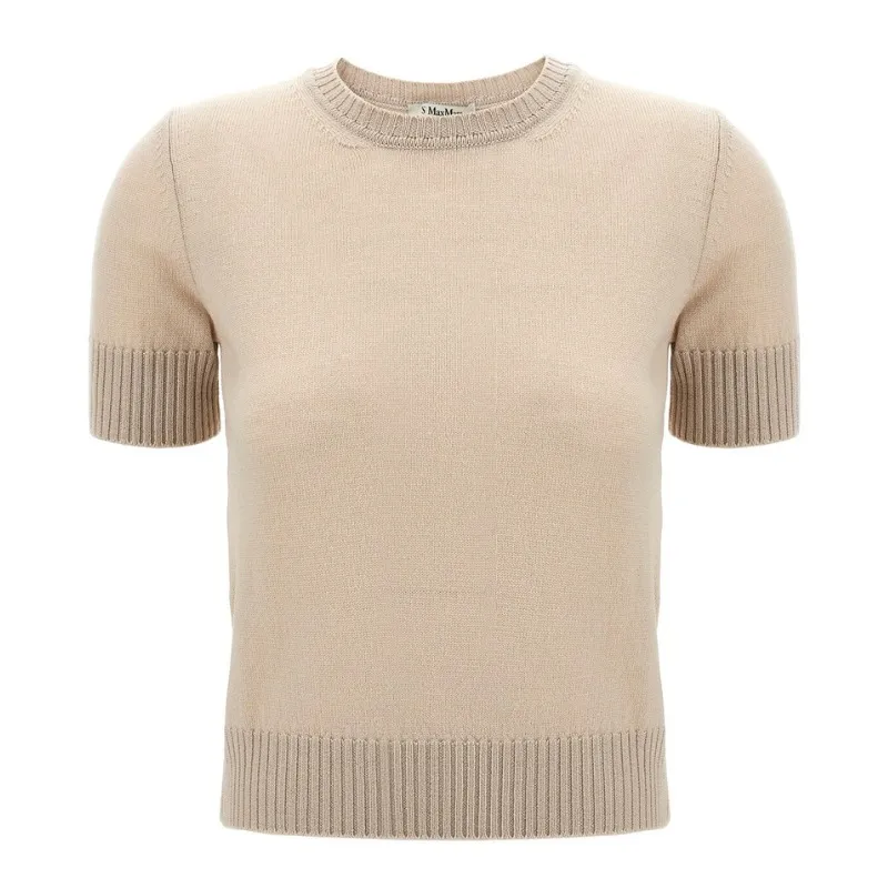 S Max Mara  |Crew Neck Casual Style Wool Plain Short Sleeves Party Style