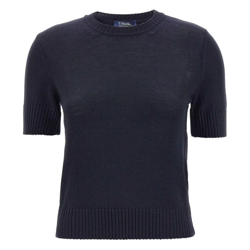 S Max Mara  |Crew Neck Casual Style Wool Plain Short Sleeves Party Style