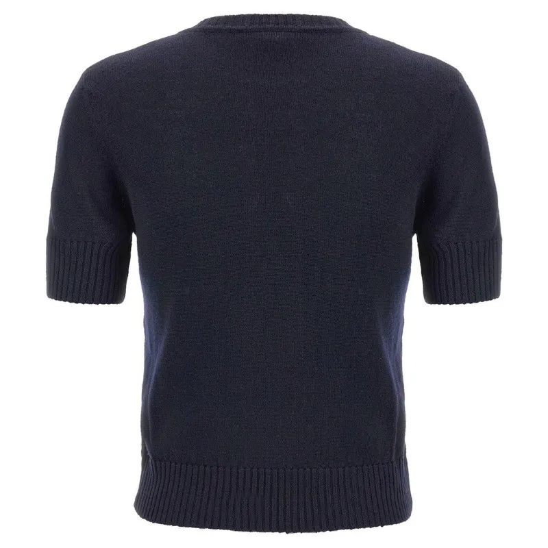 S Max Mara  |Crew Neck Casual Style Wool Plain Short Sleeves Party Style