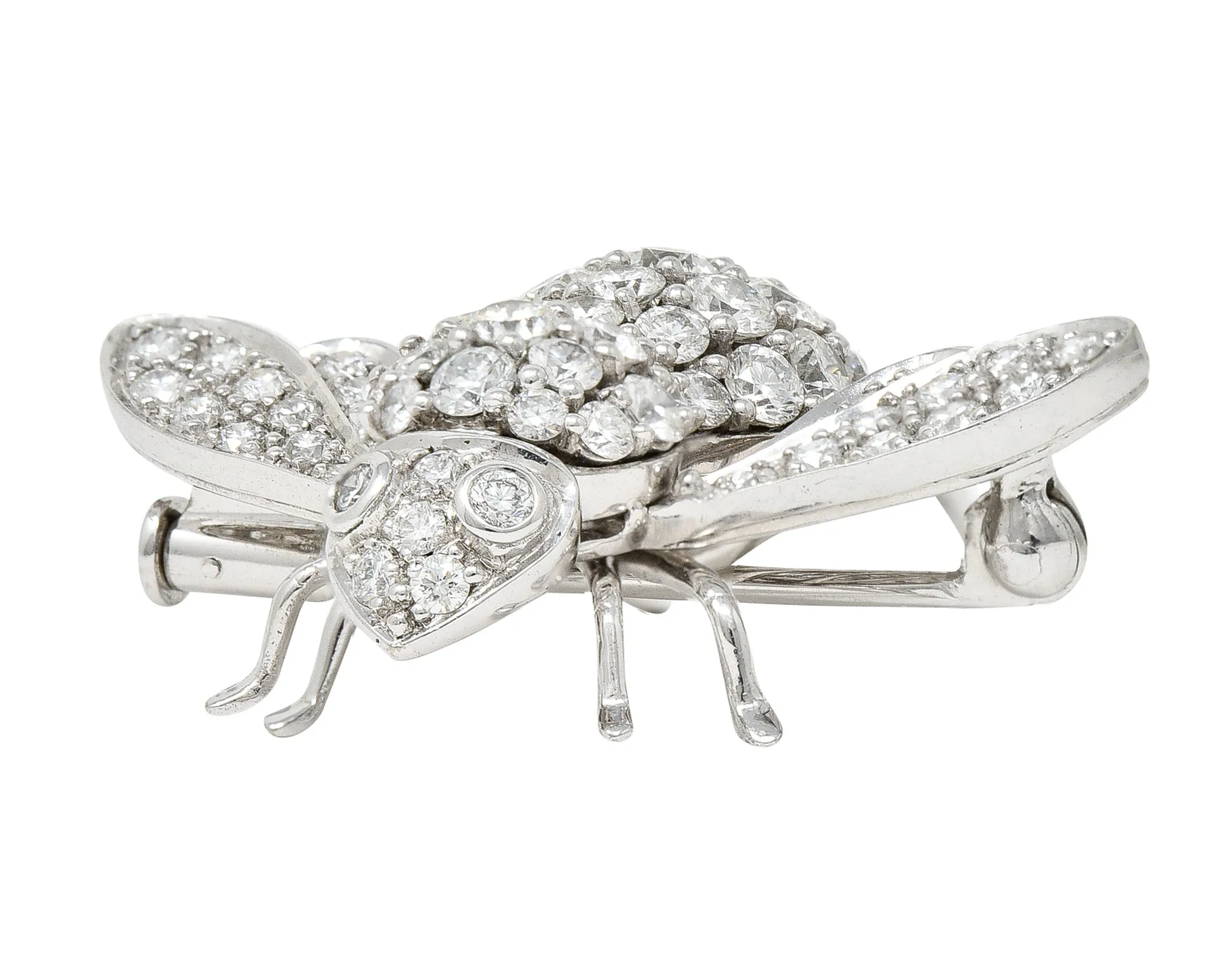 Sabbadini 2.97 CTW Pave Diamond 18 Karat White Gold Vintage Bee Brooch