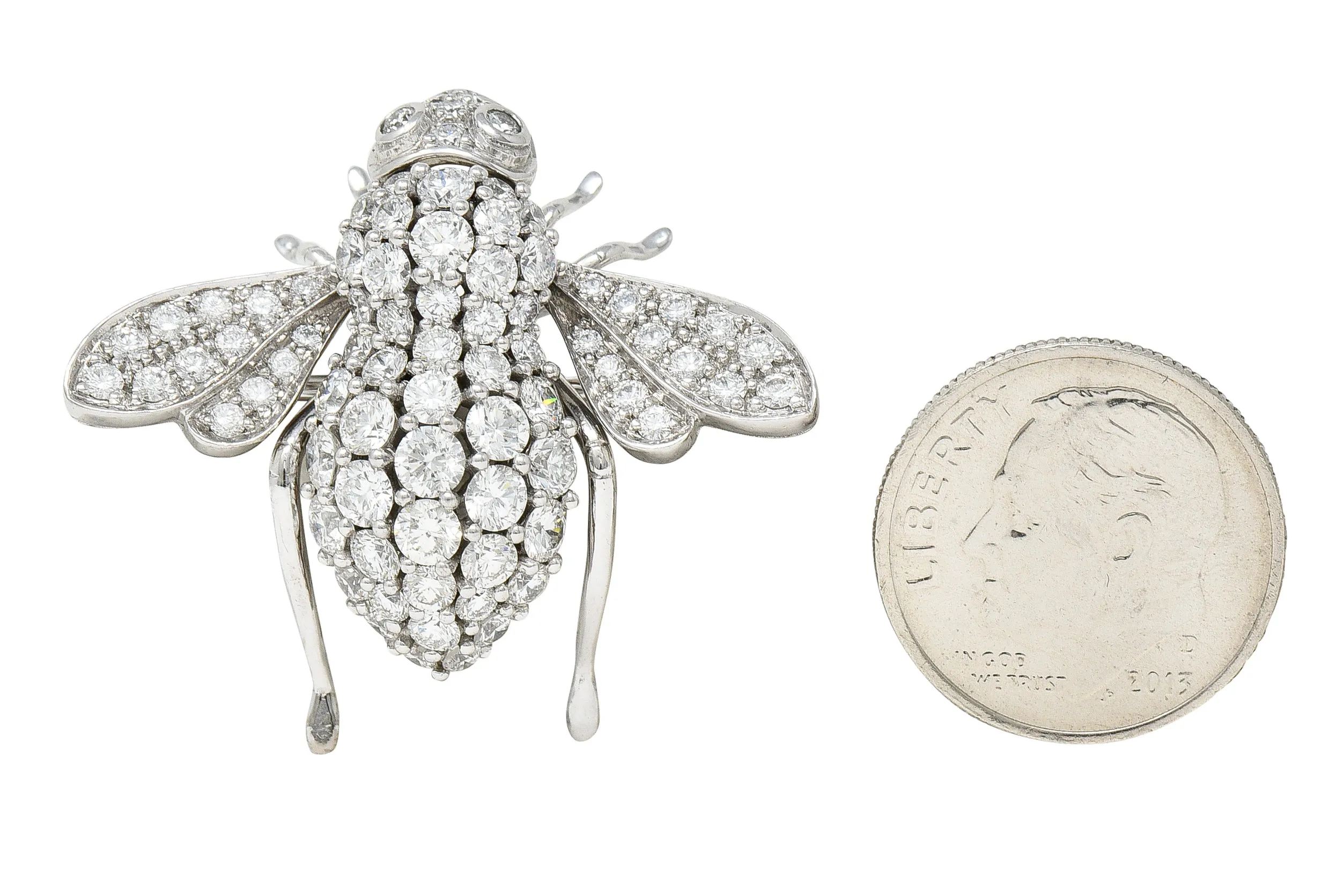 Sabbadini 2.97 CTW Pave Diamond 18 Karat White Gold Vintage Bee Brooch