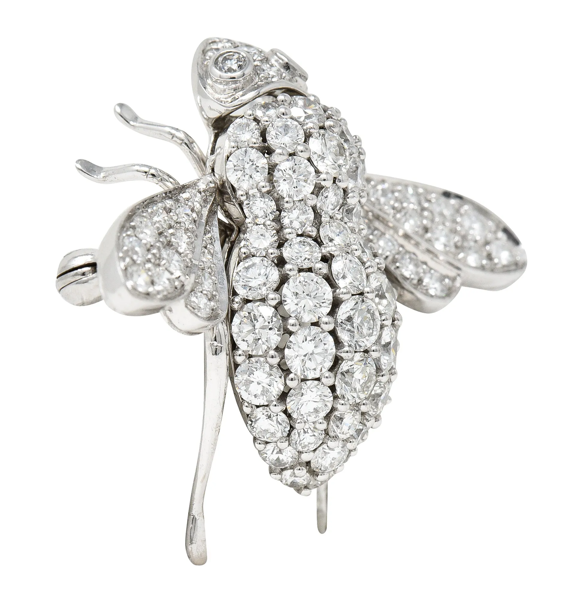 Sabbadini 2.97 CTW Pave Diamond 18 Karat White Gold Vintage Bee Brooch