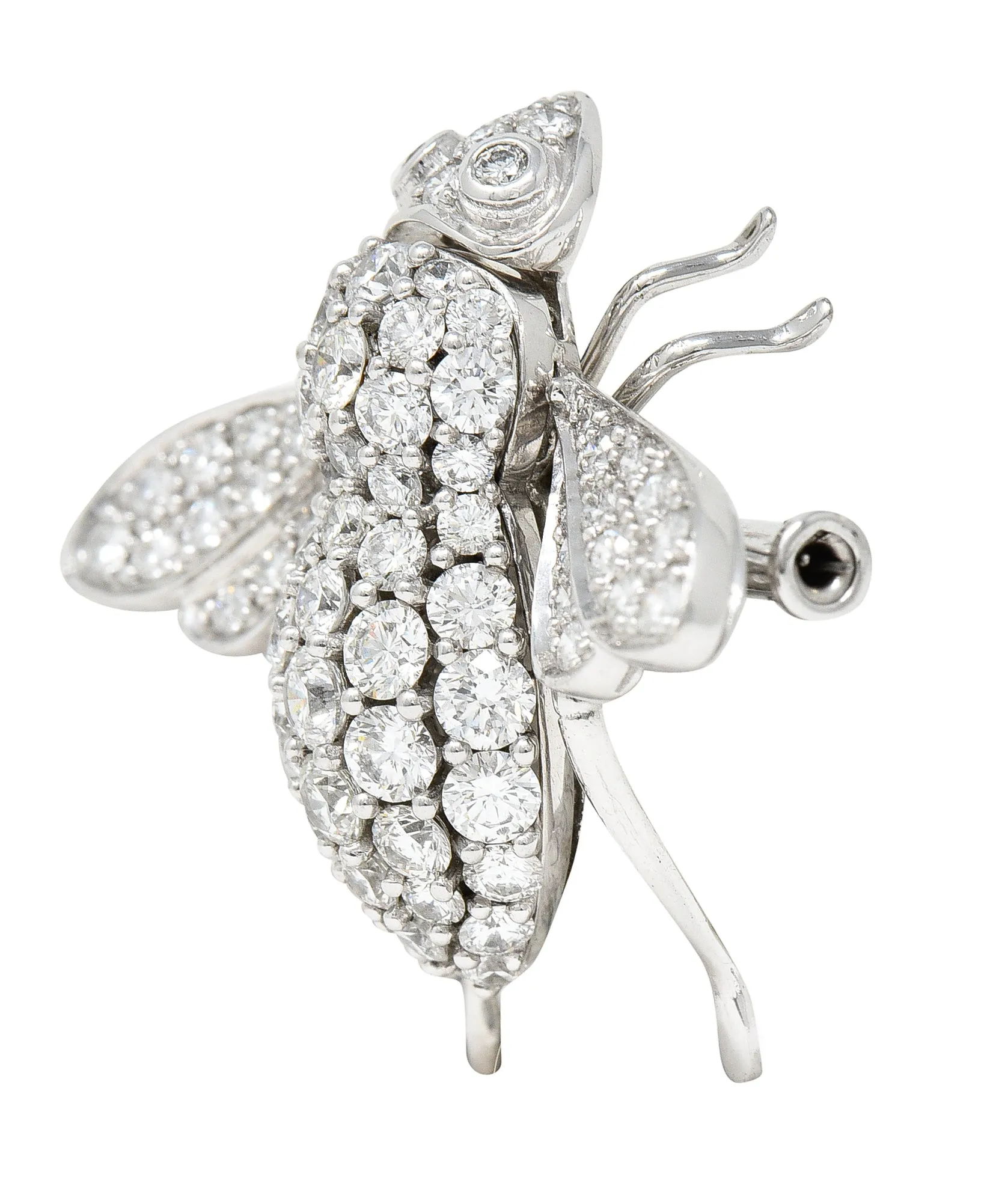 Sabbadini 2.97 CTW Pave Diamond 18 Karat White Gold Vintage Bee Brooch