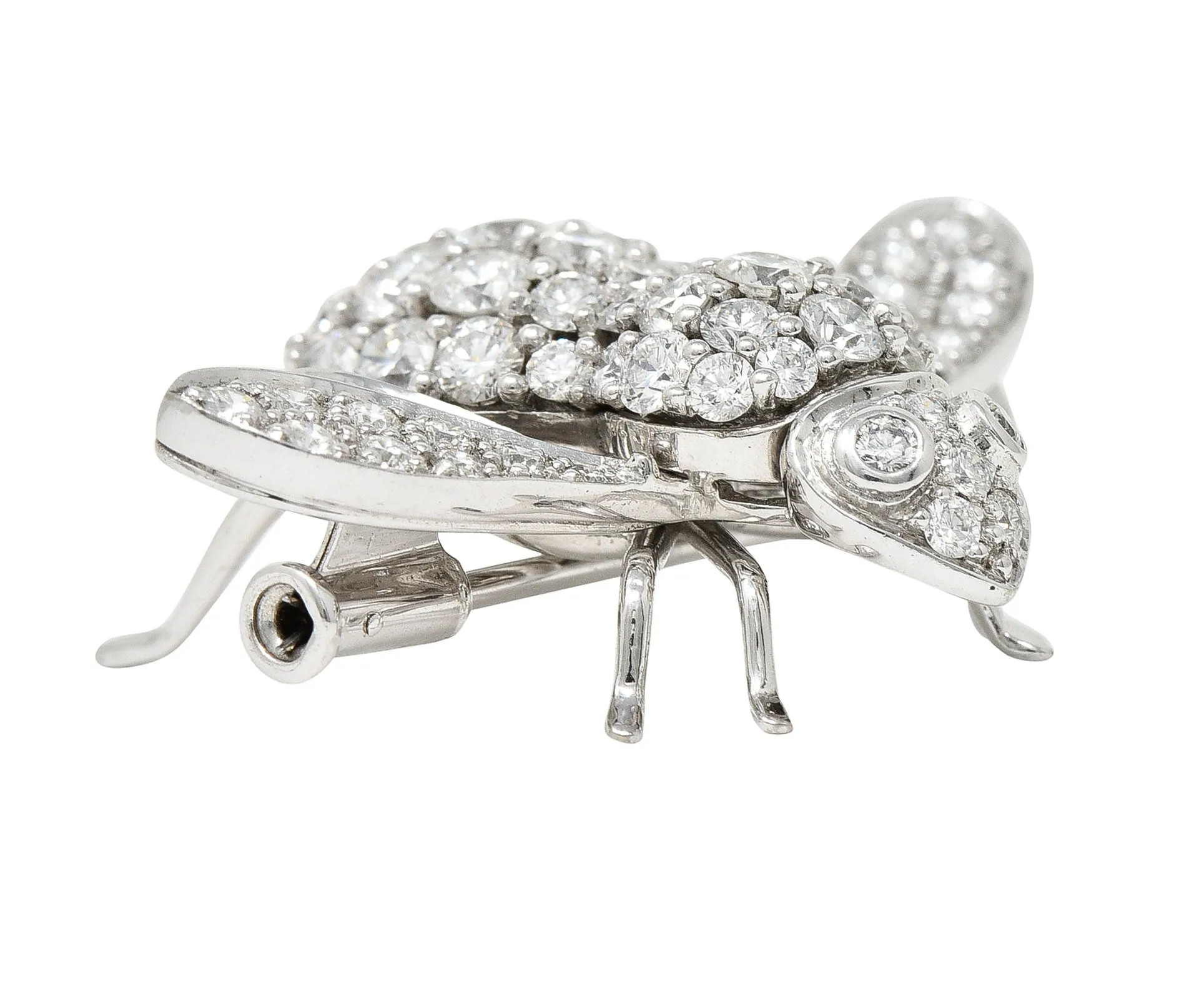 Sabbadini 2.97 CTW Pave Diamond 18 Karat White Gold Vintage Bee Brooch