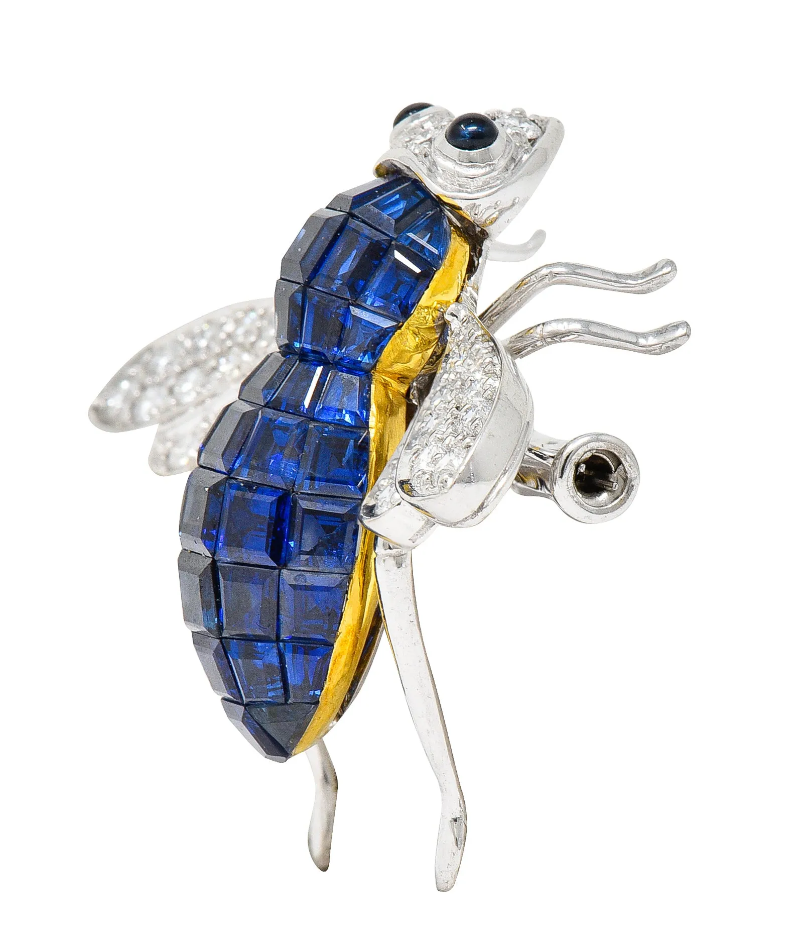 Sabbadini 5.45 CTW Pave Diamond Sapphire 18 Karat Two-Tone Gold Mystery Set Bee Brooch