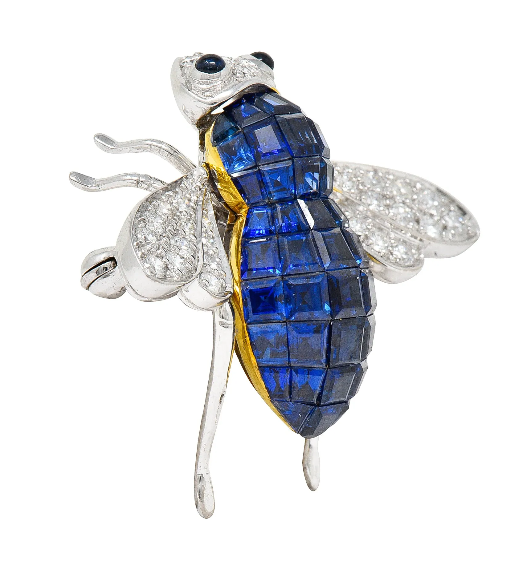 Sabbadini 5.45 CTW Pave Diamond Sapphire 18 Karat Two-Tone Gold Mystery Set Bee Brooch