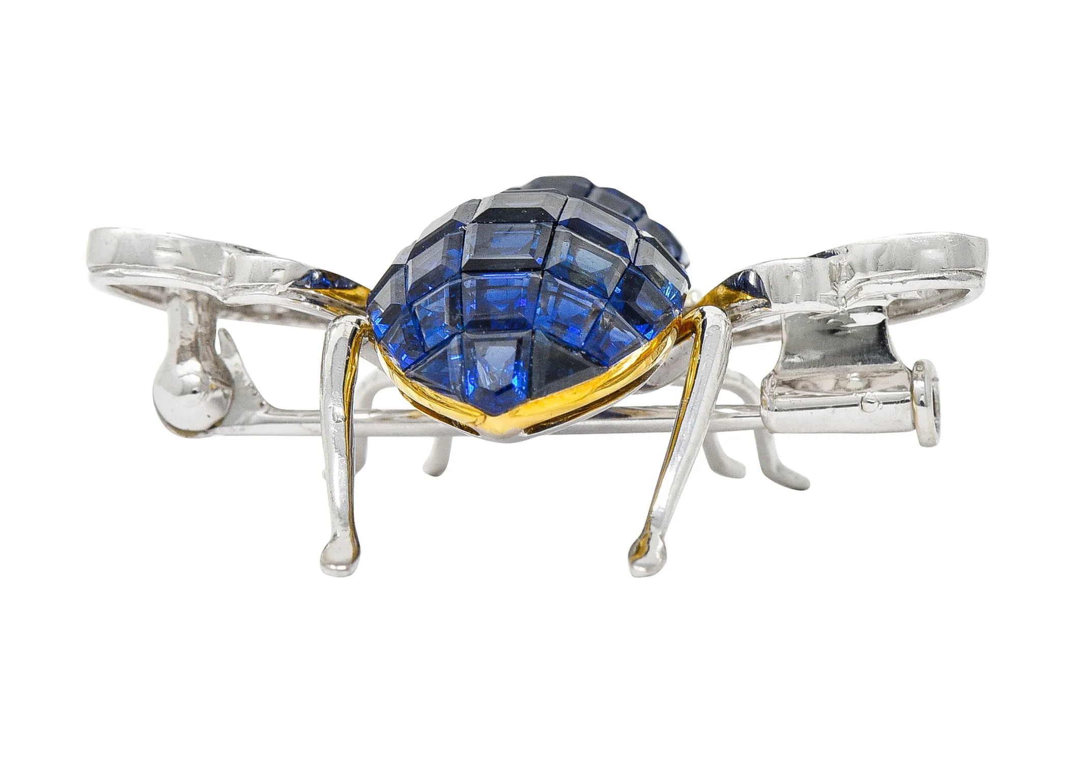 Sabbadini 5.45 CTW Pave Diamond Sapphire 18 Karat Two-Tone Gold Mystery Set Bee Brooch