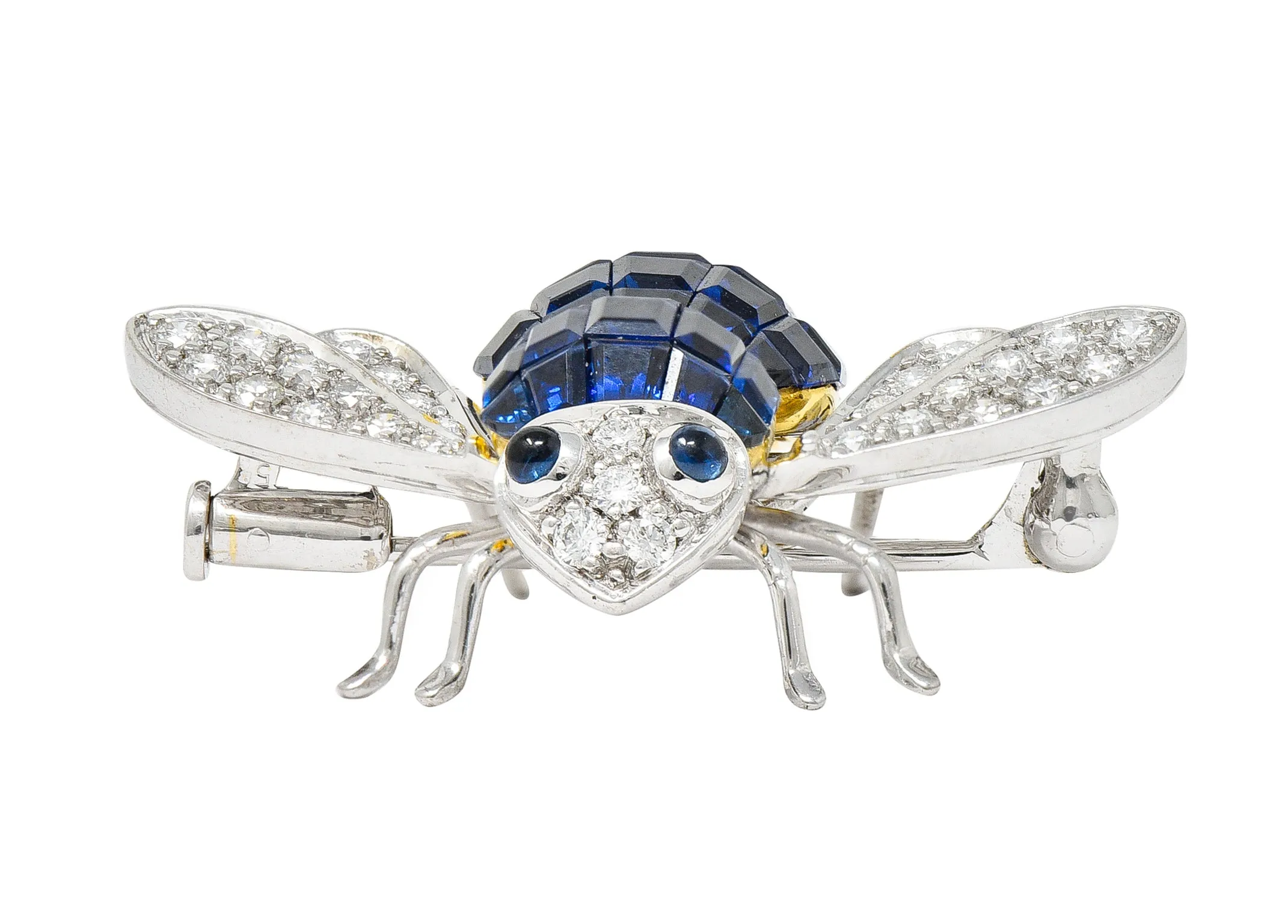 Sabbadini 5.45 CTW Pave Diamond Sapphire 18 Karat Two-Tone Gold Mystery Set Bee Brooch