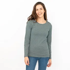 Seasalt Breton Green Grey Stripe Long Sleeve Tops