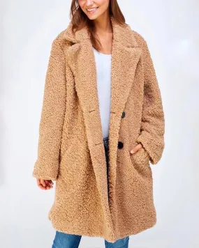 Season Spirit Faux Shearling Button Front Coat in Taupe