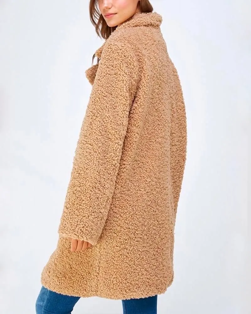 Season Spirit Faux Shearling Button Front Coat in Taupe