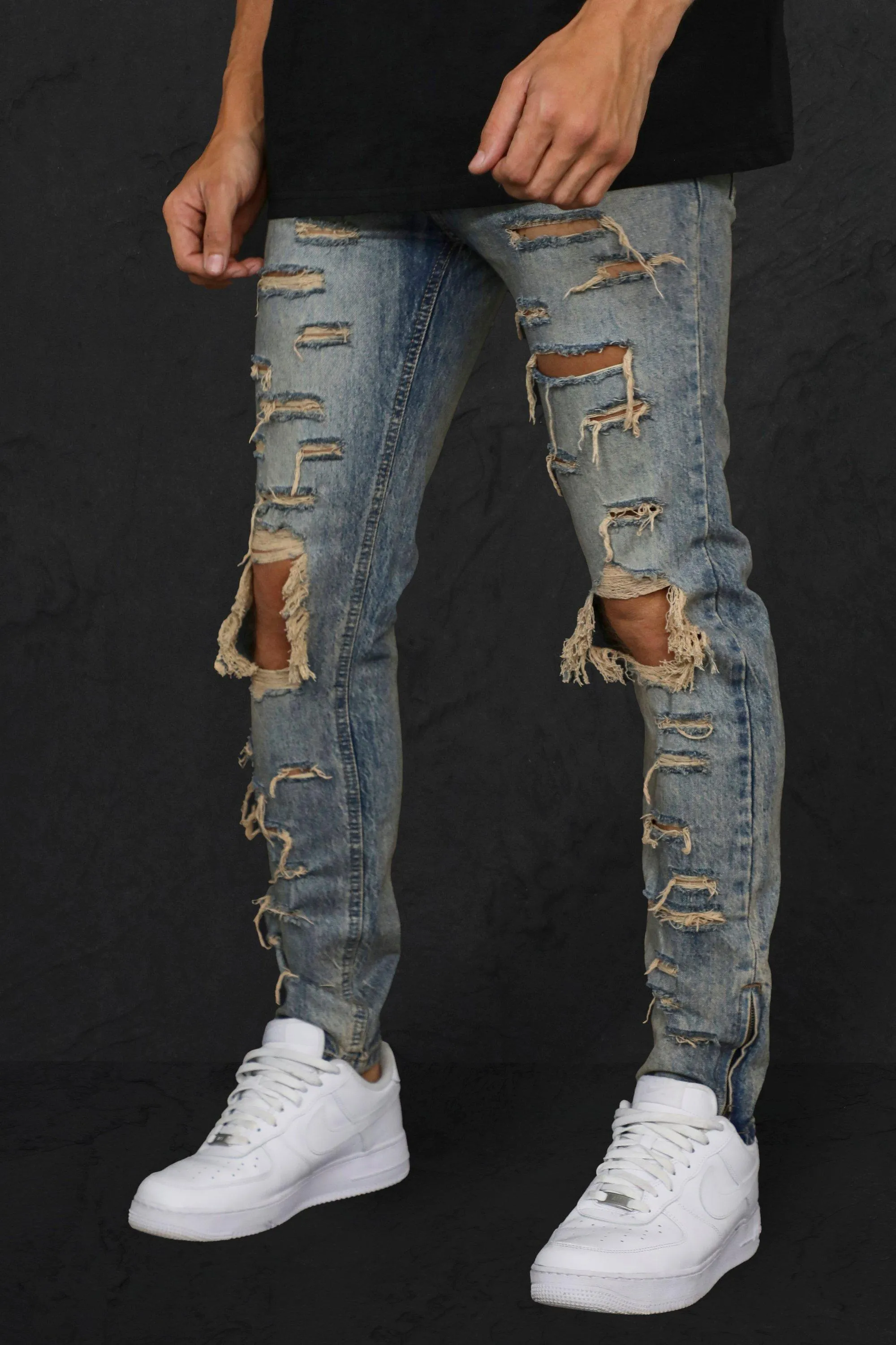 Skinny Rigid All Over Ripped Jeans