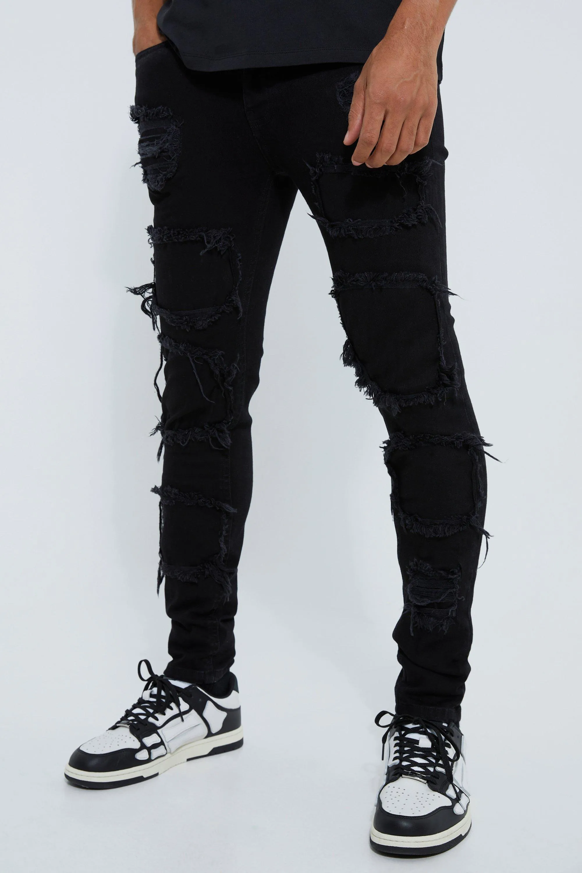 Skinny Stacked Distressed Ripped Jeans